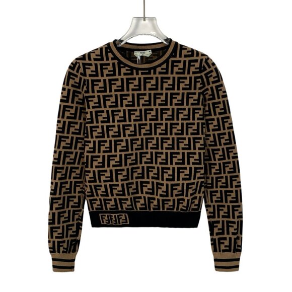 Fendi Mens FF Logo Sweater Brown & Black Knit Pullover Size 40 - Picture 1 of 6